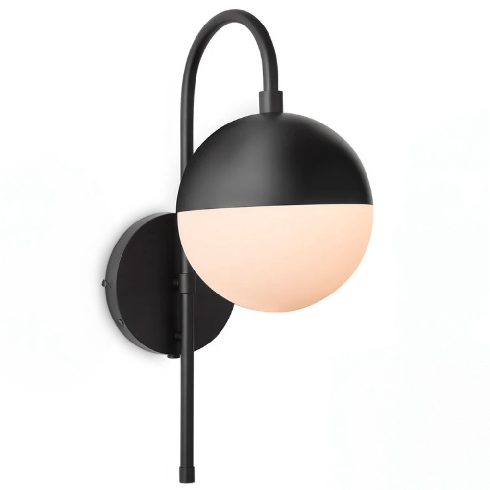 New-Set of 2 Black and White Powell Wall Sconce with Hooded White Globe